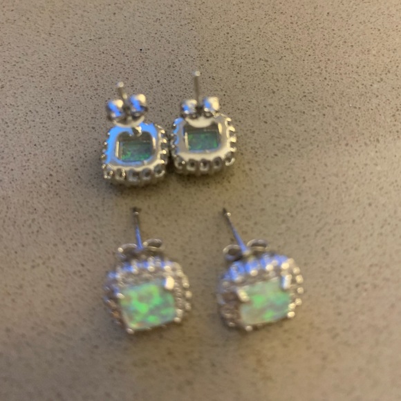 NWOT Savvy Cie Sterling Silver CZ Halo Created Opal Stud Earrings - Picture 4 of 10